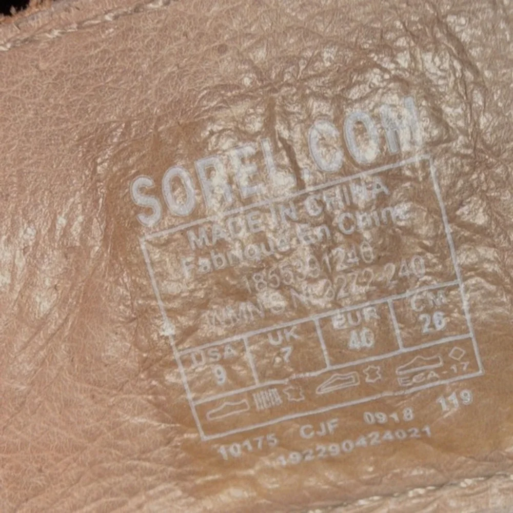 Sorel Joanie II Lace Womens 9 Pre-Owned‎ Wedge Sandal Brown Leather Strappy Lace